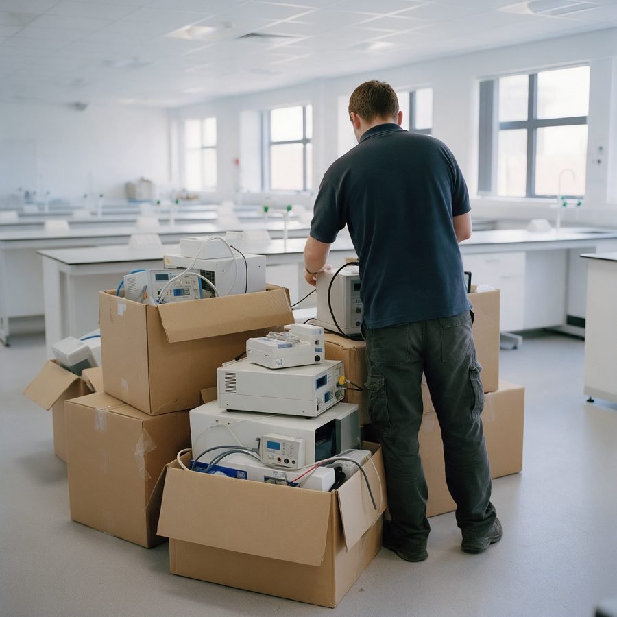 Livraison et installation de matériel dans une salle de travaux pratiques