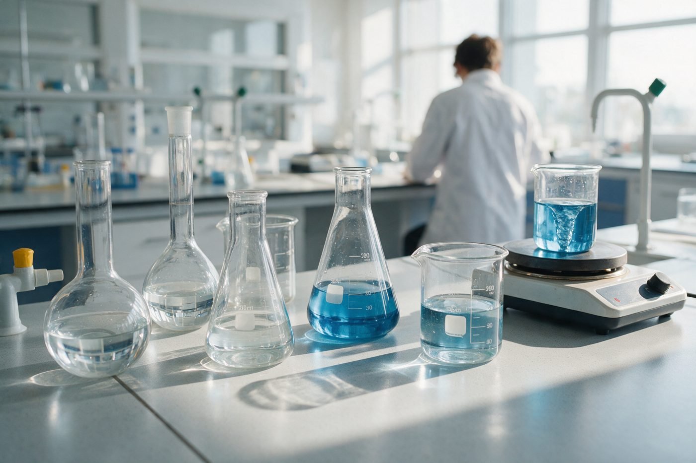Paillasse de TP de chimie avec verrerie borosilicate, matériel de laboratoire livré à Meknès