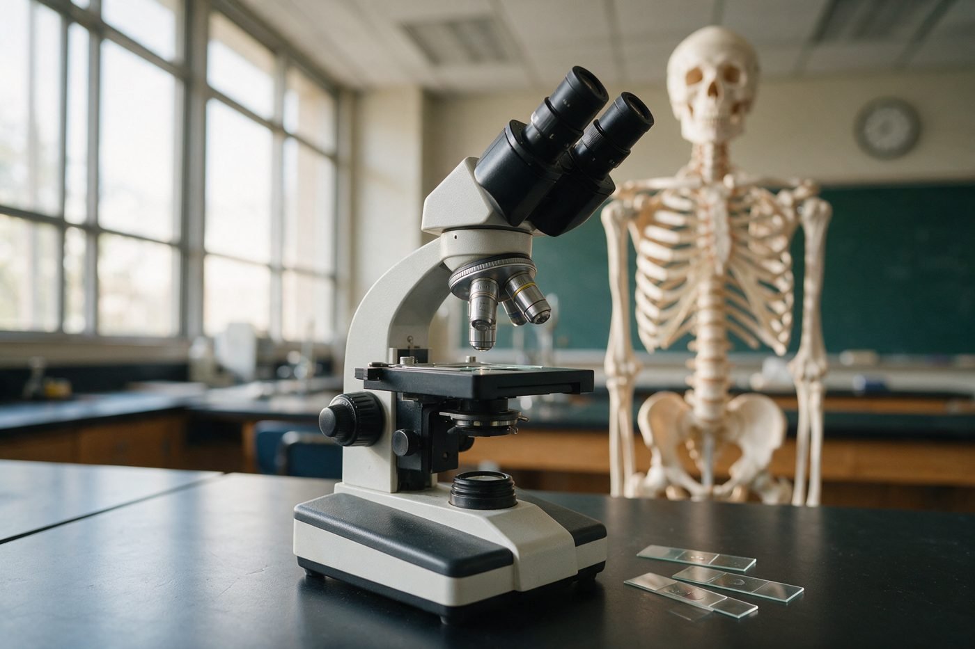 Microscope optique et modèle anatomique pour l’enseignement de la biologie
