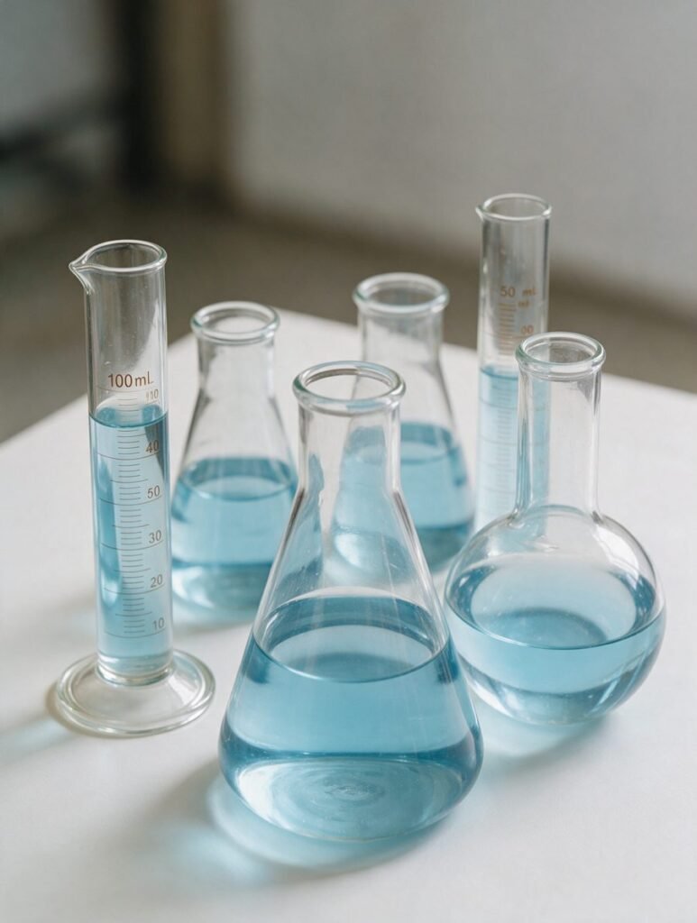 Verrerie borosilicate de laboratoire : erlenmeyers, ballons et éprouvette